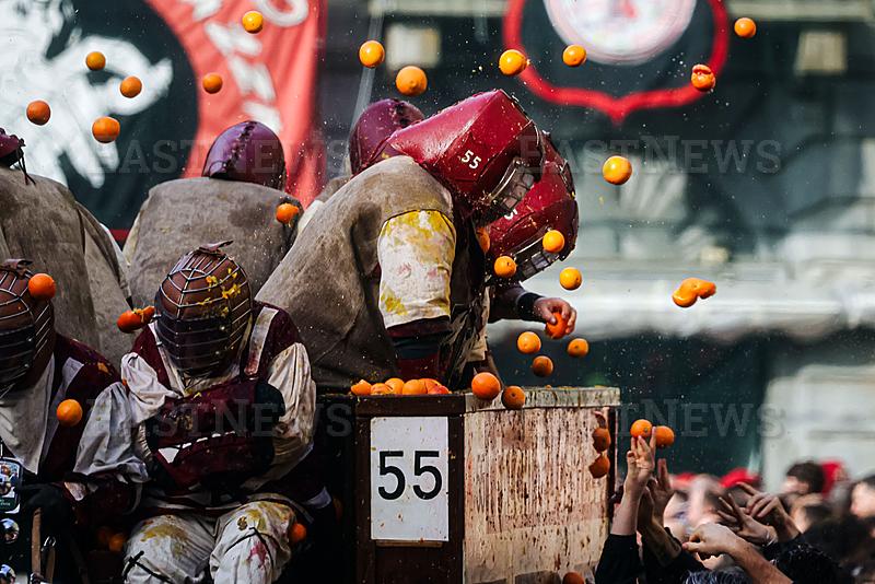 The Battle Of The Oranges During The Historical Carnival Of Ivrea